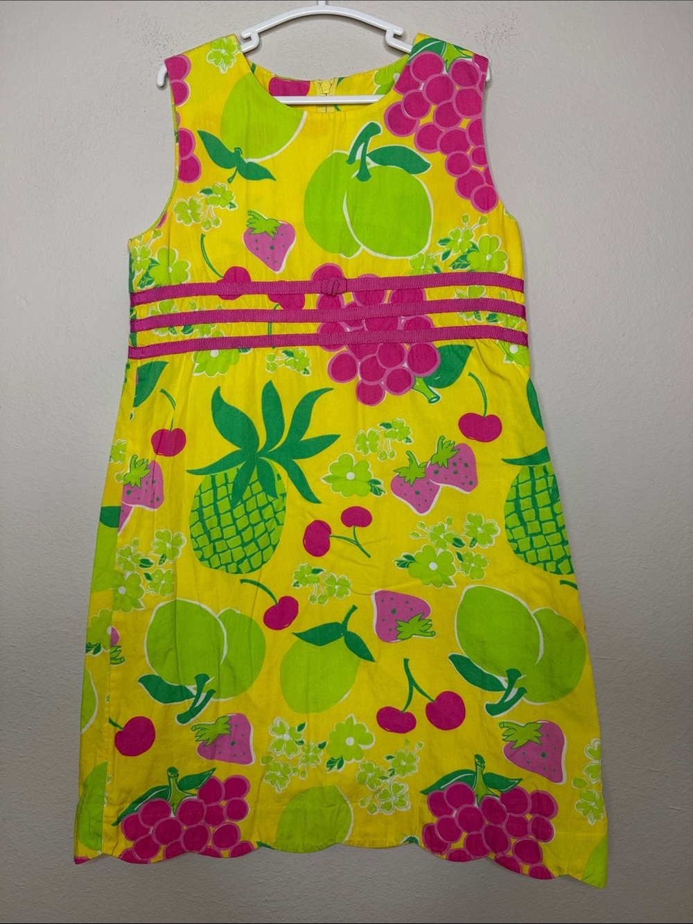 Lilly Pulitzer Yellow Fruit-Print Sleeveless Dress with Pink Trim [LW942]